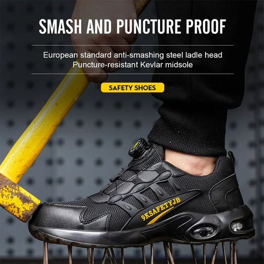 Men's Rotating Button Safety Shoes Steel Toe Work Sneakers Indestructible Shoes Puncture-Proof work Boots Air Cushion Men Boots