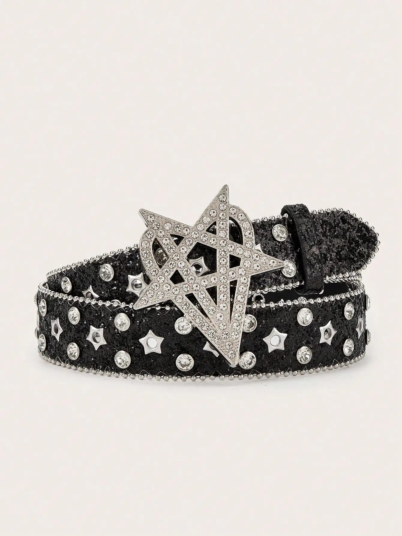 1pc Men's Y2K Punk Six-pointed Star Rhinestone Buckle Glitter Rhinestone Belt, A Versatile Belt To Match Jeans