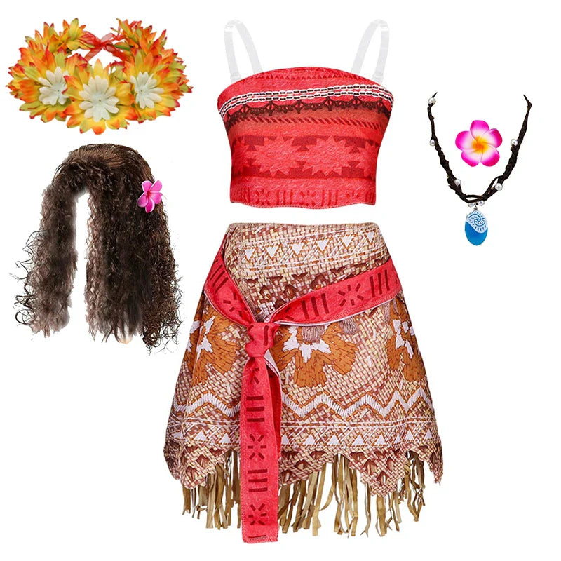 Movie Moana Girl Dress Halloween Cosplay Party Costume Princess Fancy Clothes Children Vaiana Outfit Dress