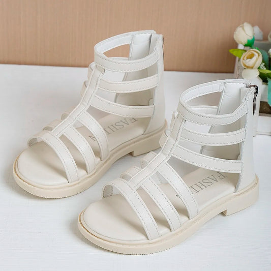 Girls Sandals 2026 Summer Kids Gladiator Sandals Boots Roma Shoes Narrow Band Princess Shoes For Child Baby Black white