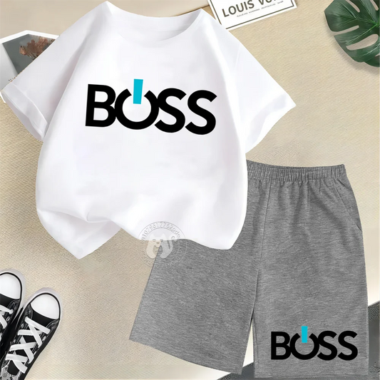 Simple letter BOSS Print Teen boys Girls street casual suit top Kids Summer Short sleeve T-shirt + Shorts