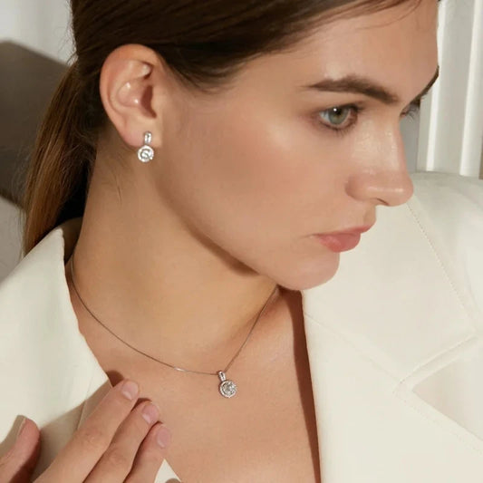 2ct total Moissanite Jewelry Set Sterling Silver 925 Necklace Earrings Fine Jewerly Wedding Set Pass Dismond Tester