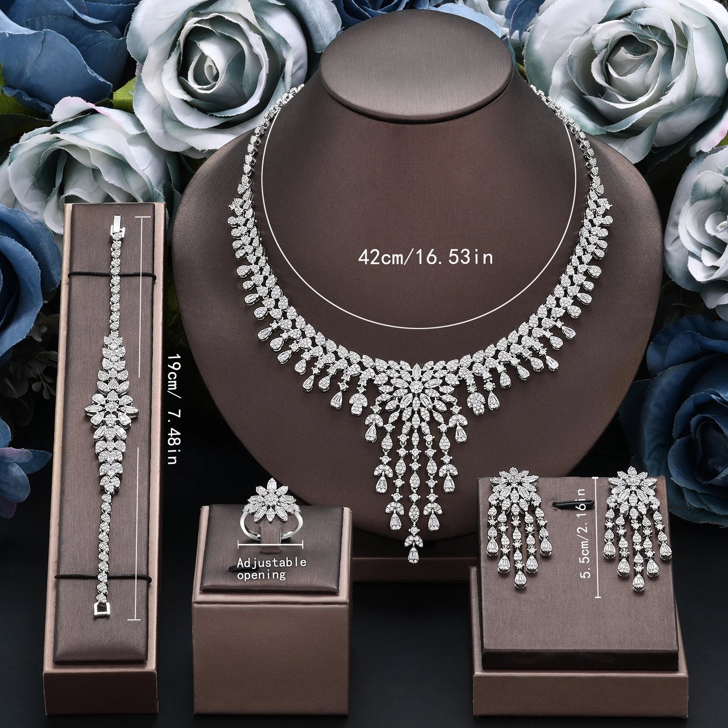 2024 Novo Conjunto de Joias de Casamento para Noiva 4 Peças Designer Desconto Feminino Moda Elegante Conjunto Feminino Joias de Pescoço de Casamento Noiva