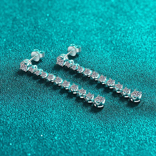 Long Tassels Moissanite Drop Earrings 925 Sterling Silver 18k Gold Sparkling Full Diamond Tennis Stud Earring For Womem Party