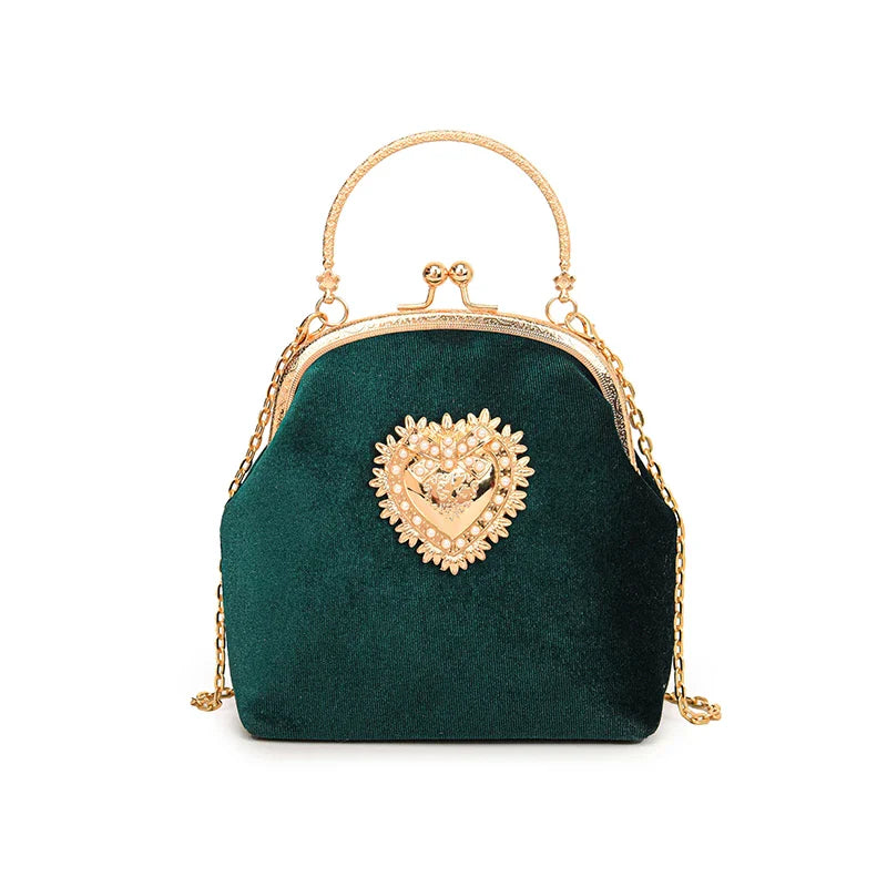 Velvet Frame Heart Dinner Hand Bags Diamonds Chains High Quality Shoulder and Crossbody Bags for Women 2024 Fashion Hot Sale