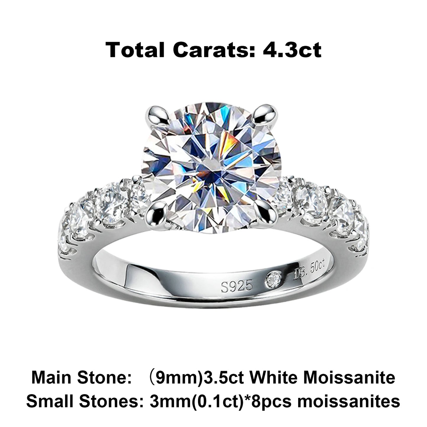4.3cttw D Color Moissanite Engagement Rings 925 Sterling Silver 18k Gold Plated Lab Created Diamond Wedding Band Rings