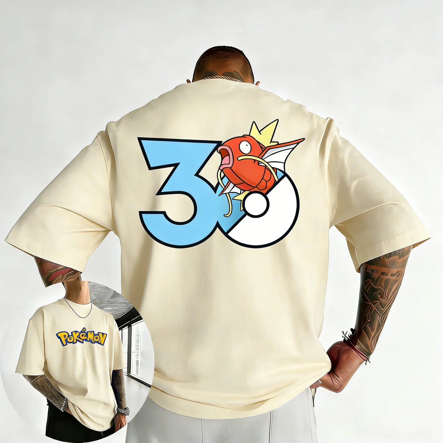 30th Anniversary Magikarp Printed T-shirt Summer Men's and Women's Trendy Large Loose Casual Y2K Short Sleeve Top