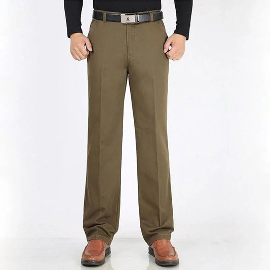 Winter Men's Thicken Fleece Casual Pants Stretch Loose Straight Warm Business Trousers Velvet Fashion Leisure Office Suit Pants