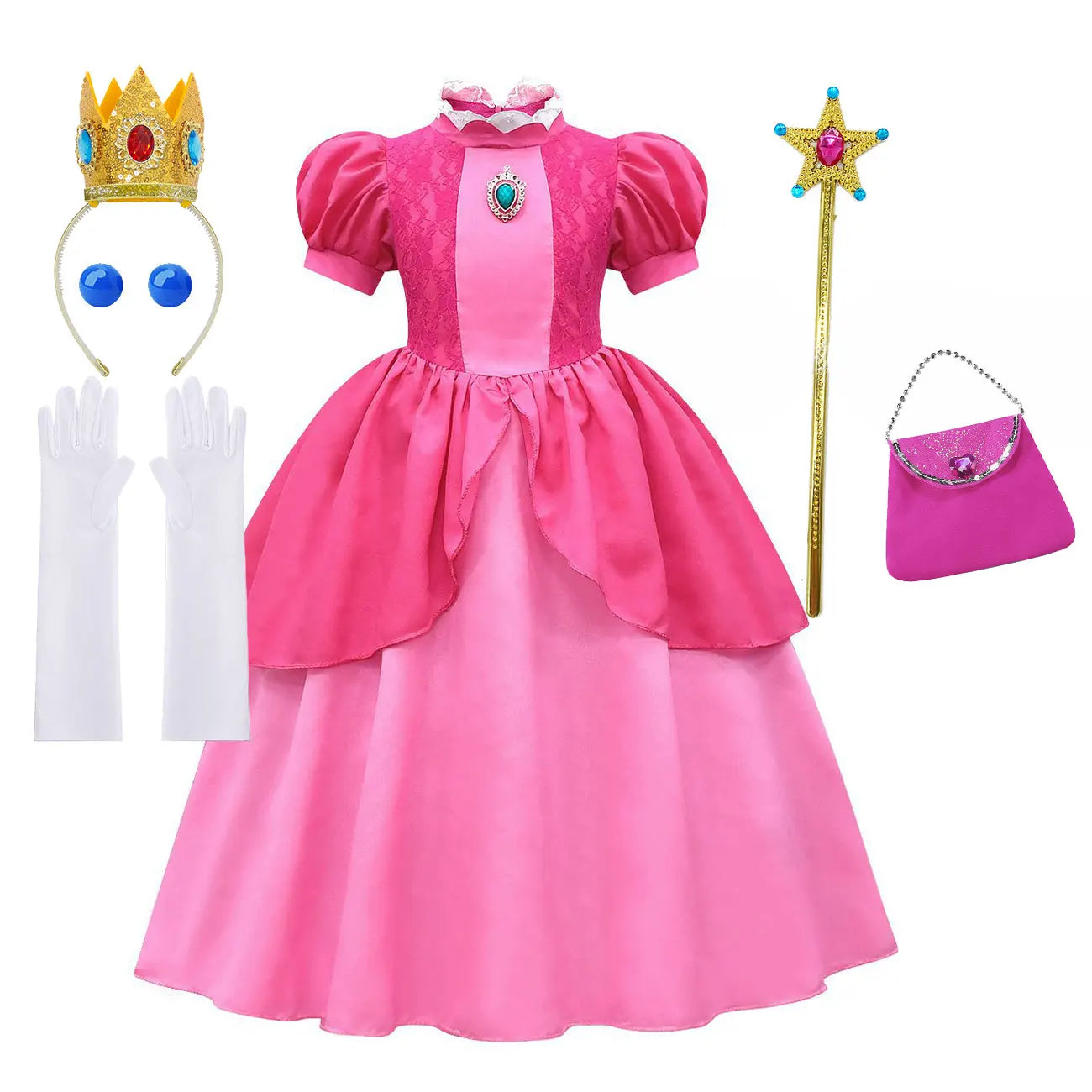 2025 Odyssey Plumber Bros Video Game Role Playing Girl Peach Princess Dress Movie Luigi with Peach Adventure Cosplay Party Dress