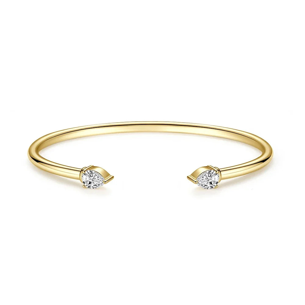 2-Stone Waterdrop Shape Moissanite Bangles For Women 100% S925 Silver 2cttw Pear Cut Diamond Open Cuff Bracelet With Certificate