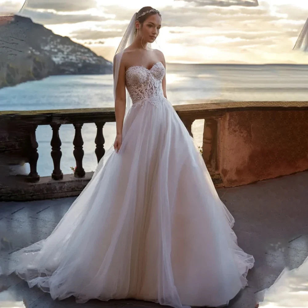 Pop;u;ar Sweethart Lace Applique Boho Beach A Line Wedding Dresses Sweeo Train Custom Made 2025 Vestido De Noival;