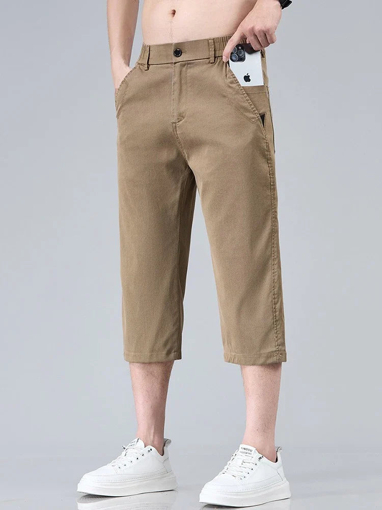 Men's Summer Lyocell Shorts Thin Breathable Comfortable Slim Korean Fashion Short Pants Elastic Waist Casual Vacation Pants