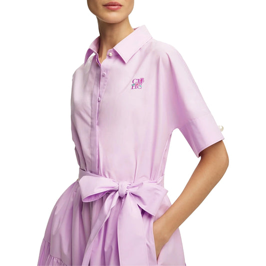 Women Dress Summer Office Lady Elegant Long Sleeve Solid Color Shirt Sundress Casual Loose Buttons Lace Up Dress