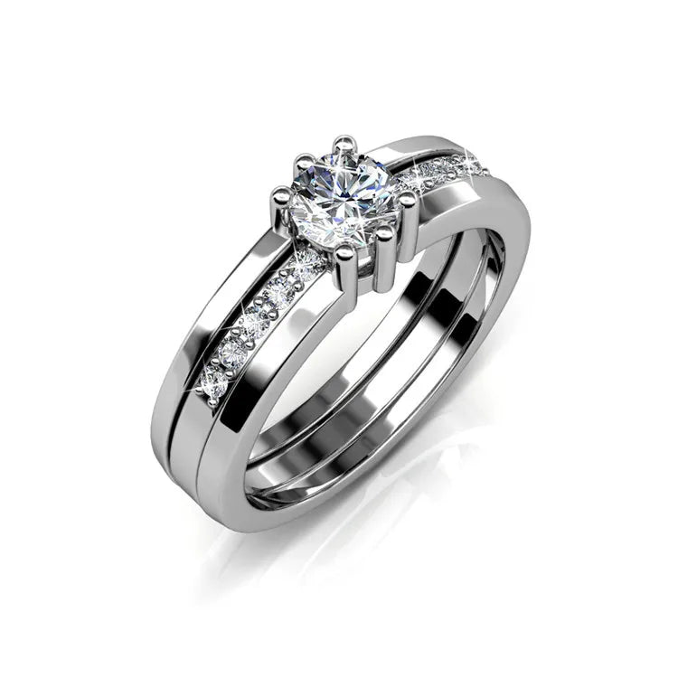 2 in 1 Wedding Ring with Swarovski Crystals Luxury Rose Gold Color Double Row for Women Romantic Engageme Party Jewelry