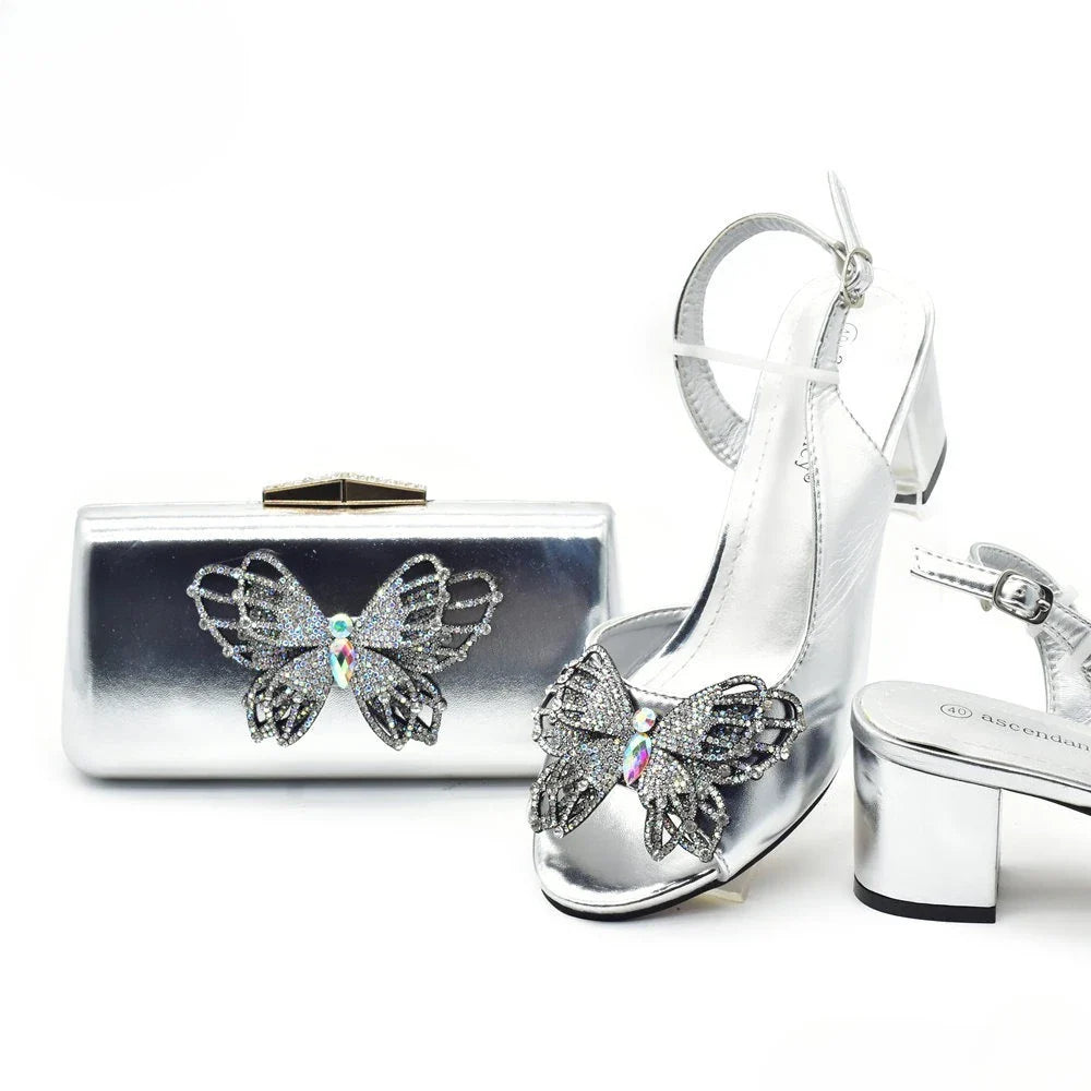 Conjunto de Sapatos e Bolsa Combinando para Festa Sapatos de Noiva Italiana e Conjunto de Bolsa para Festa Sapatos Femininos de Luxo Designer para Mulheres