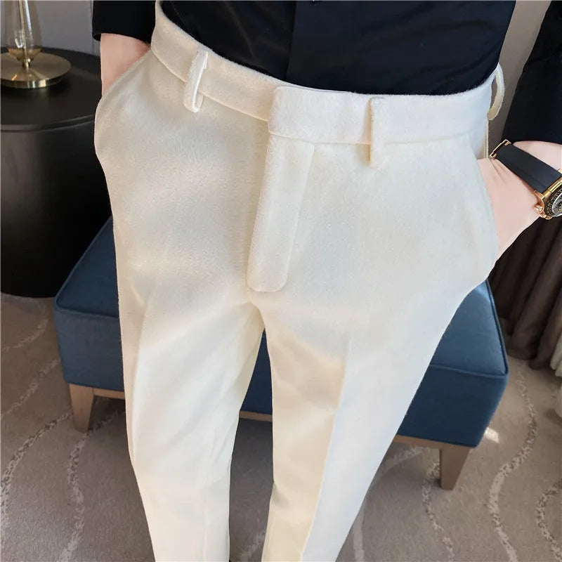 Autumn Winter Thick Woolen Suit Pants Men Smart Casual Youthful Vitality Suit Trousers Mens Korean Style Party OfficeCasual Pant
