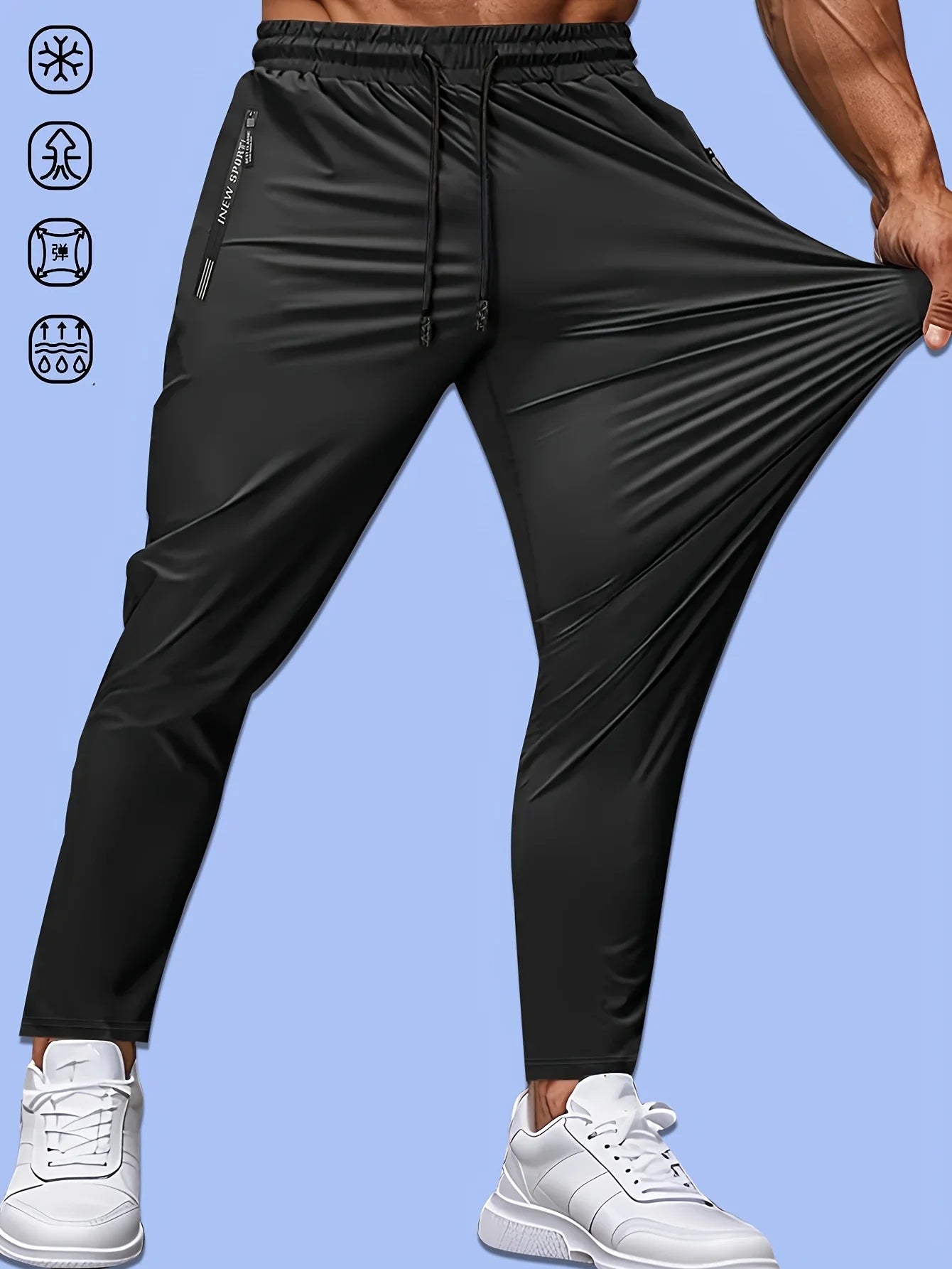 Men's Casual Pants High Elastic Fiber Drawstring Zipper Pocket Quick Dry Sports Pants Baggy Joggers Football Hiking Man Fishing
