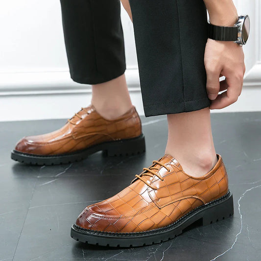 Men leather lace-up business shoes British casual breathable formal footwear Korean style