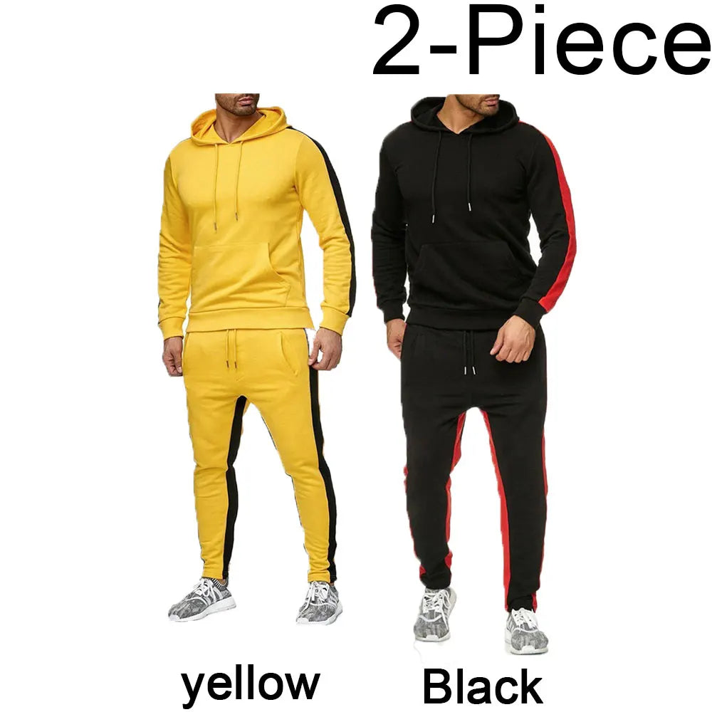Casual autumn and winter long-sleeved men's 2-piece sports suit color block striped breathable sports suit