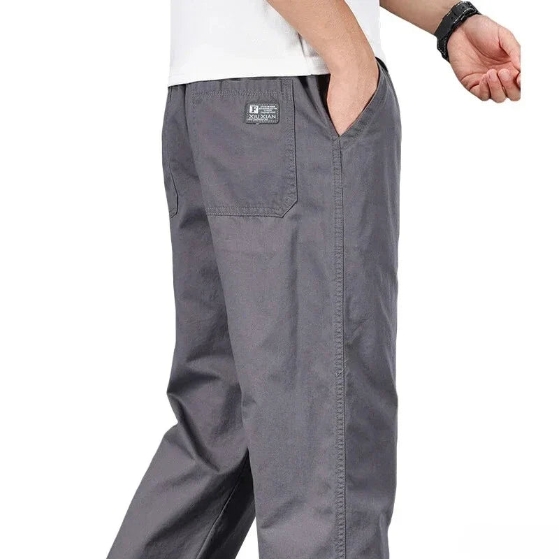 Men's 100% Cotton Cargo Pants Business Relaxed Fit Long Trousers Men Elastic Waist Drawstring Sweatpants Autumn Men Jogger Pants
