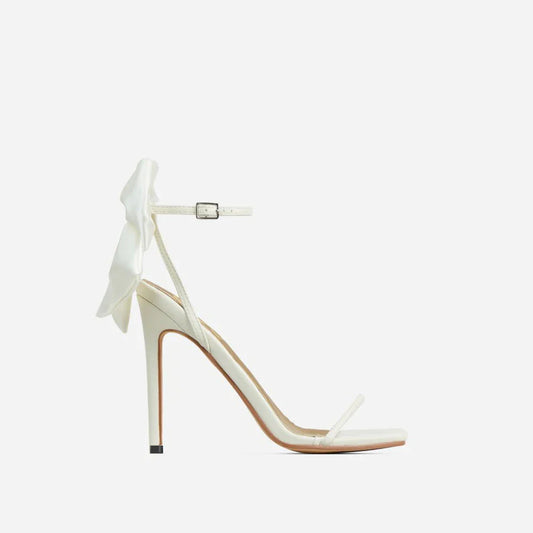 Aneikeh 2026 Summer PU Butterfly-Knot Sandals Square Toe Thin Heels Party Shallow Concise Sweet Buckle Strap Adult Open Pleated