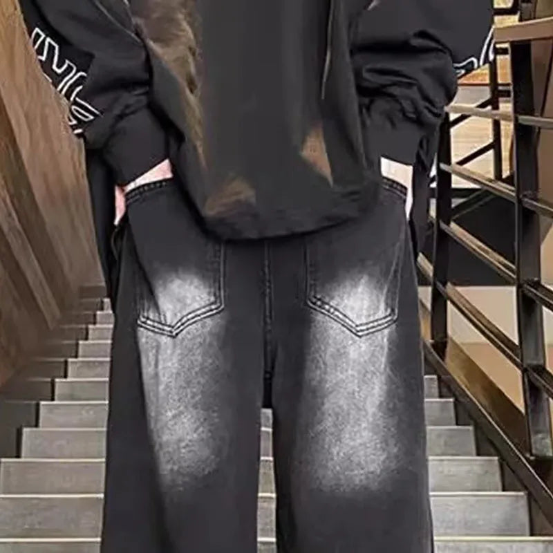 Calça Jeans Masculina para Outono e Inverno Calça Jeans Masculina Casual Reta Perna Larga Hip-Hop