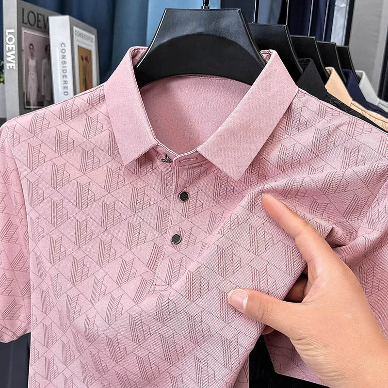 Hot Luxury Brand Man Short-Sleeved Polo Shirt Button Lapel European American Style Spring New T-Shirt Casual Fashion Men's Wear