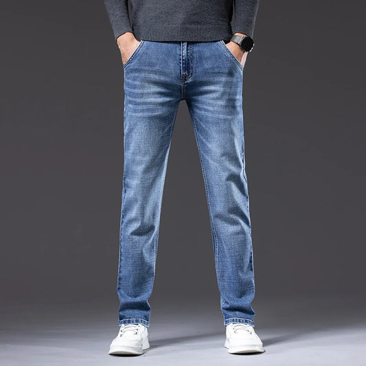 Autumn Winter New Business Men's Jeans Classic Fashion Stretch Washed Casual Denim Trousers Comfortable Straight Male pants