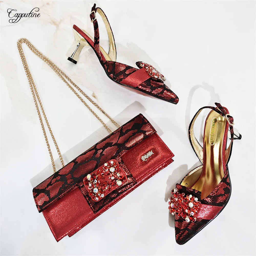 Pink Women Shoes And Bag Set Fashion African Lady Pumps Match With Handbag Clutch High Heels Sandals Femme Sandales MM1175