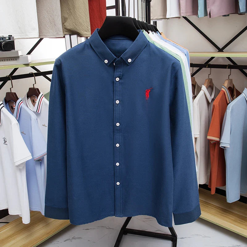 Luxury Goods High-end Embroidery 100% Pure Cotton Long Sleeved Shirt Men's New Shirt Men's Casual Loose Top Business Men