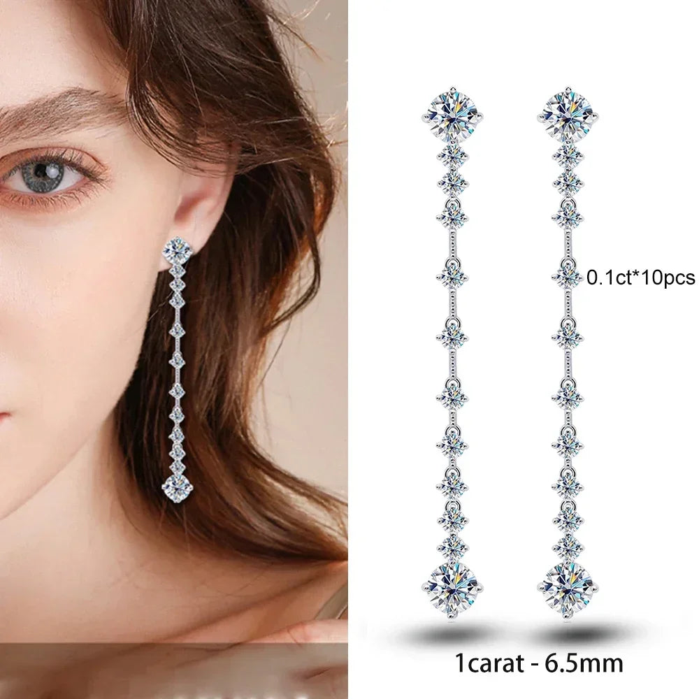 Long Tassel Full Moissanite Dangle Earrings with Certificates 6CT D Color Lab Diamond Earring 925 Silver Fine Jewelry for Women