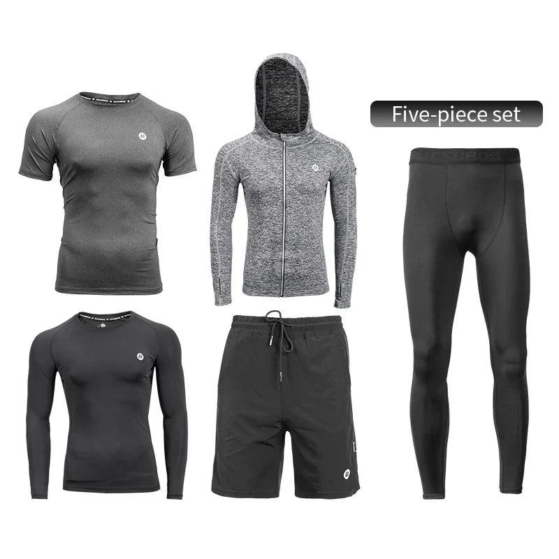Men's Tracksuit Gym Fitness Running 5 Pcs/Set Quick Dry Sweat-absorb Compression Sport Suit Clothes Jogging Sport Wear