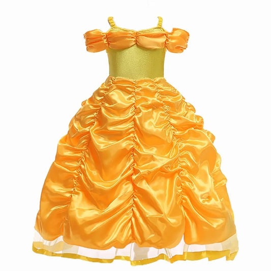 Girl Princess Dress Beauty And Beast Cosplay Costume Belle Praty Yellow Luxury Wedding Ball Gown Kid Carvinal Fancy Clothes