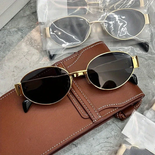 New Trendy Oval Sunglasses for Women Luxury Metal Frame Sun Glasses Ladies Classic Vintage Round Shades Unisex 