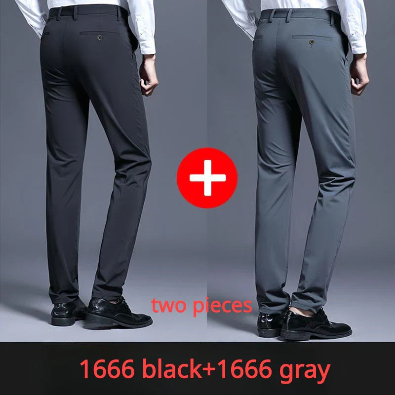 Casual Suit Pants Stretch Men's Dress Pants Black Navy Blue Suit Pants Straight Slim-Fit Business Formal Trousers Plus Size 40