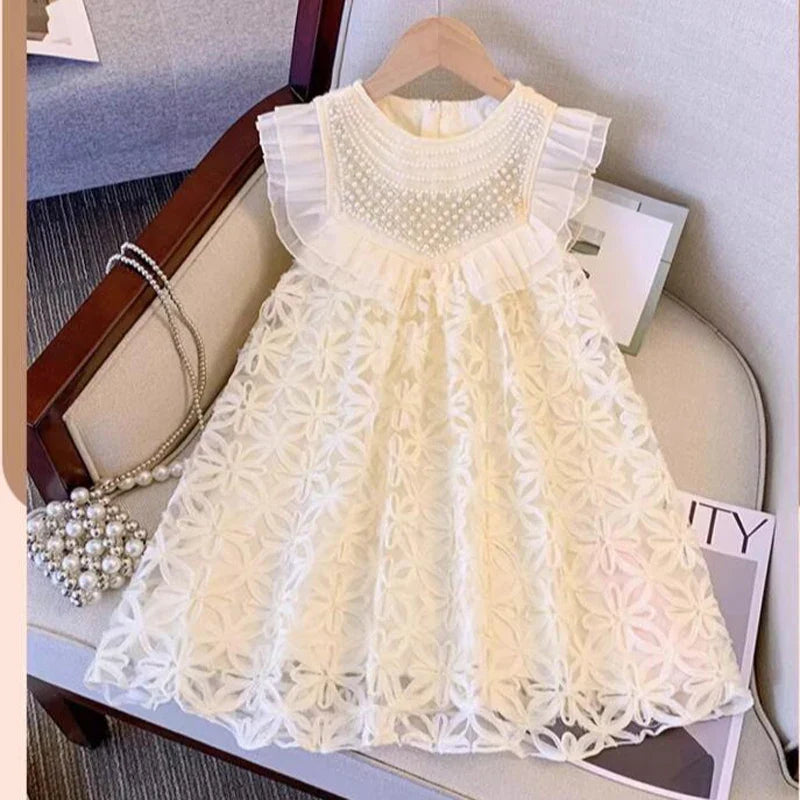 Novo Vestido Princesa Menina Primavera Verão Artesanal Cordão De Pérolas Rendas Nobres Para Menina Roupa Personalizada De Festa Infantil