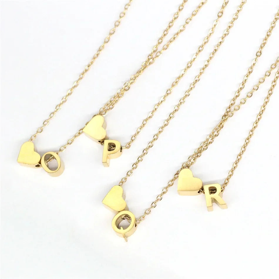 6MM Heart Dainty Initial DIY Necklace Gold Color Letter Choker Necklace For Women Pendant Jewelry Gift