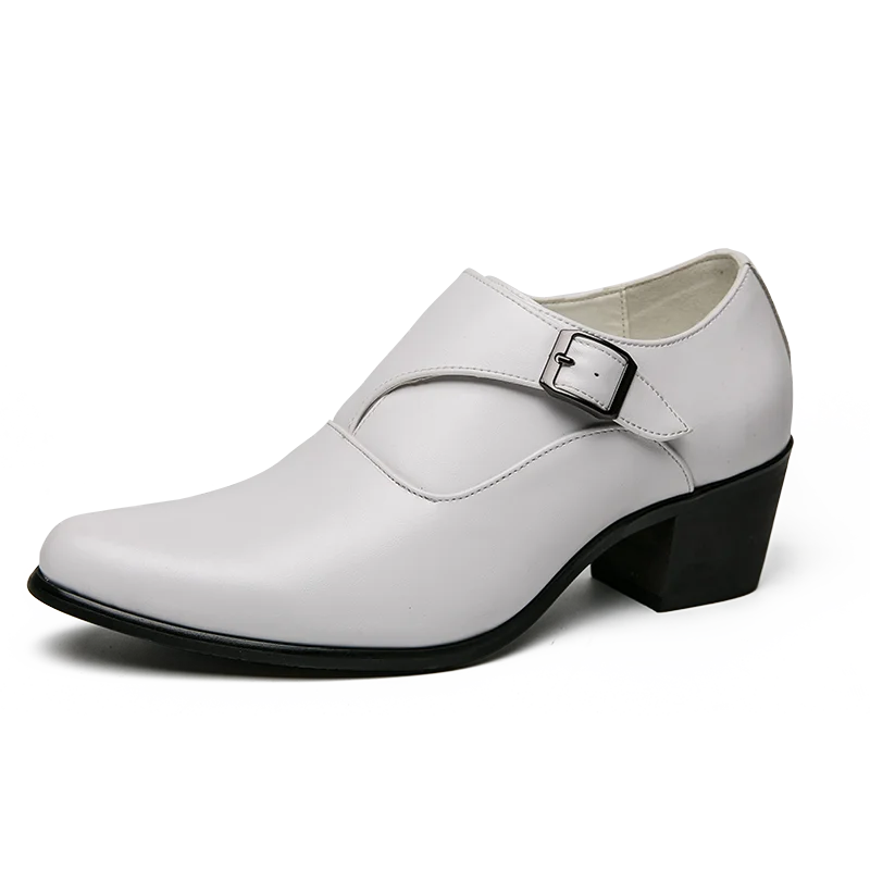 Dress Shoes Man Thick Heel Brogue Leather Men Wedding Party Social Shoe Male Business Casual White Platform Formal Shoes For Men
