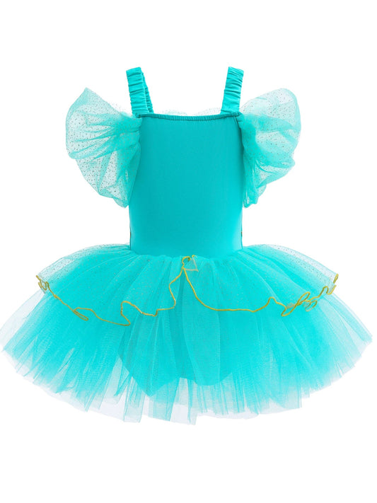 Princess Jasmine Princess Girl Ruffle Sleeve Ballet Dance Dress Tutu Skirt Short Skirt Ballet Performance Costume