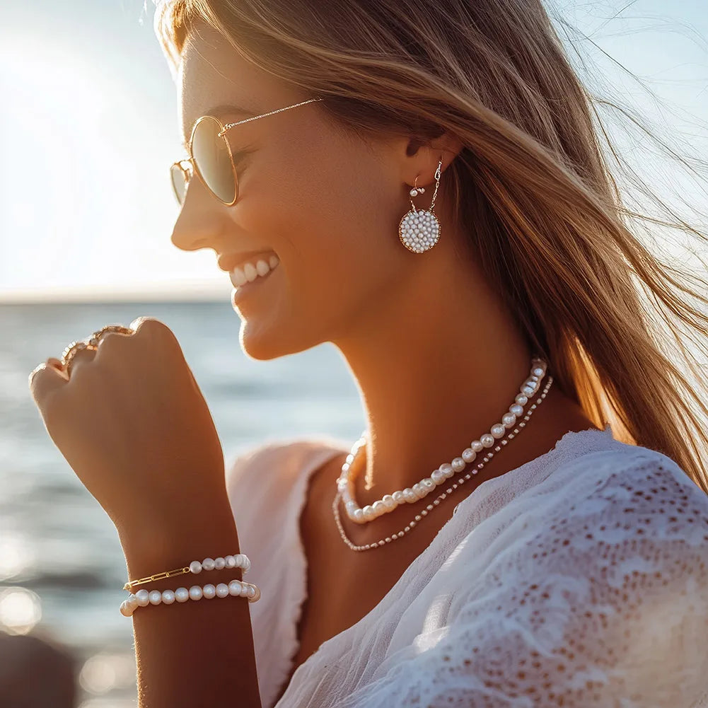 Natural Pearls Beaded Necklace with 925 Sterling Silver Paperclip Chain Wedding Party Fashion Pearls Jewelry GPN13