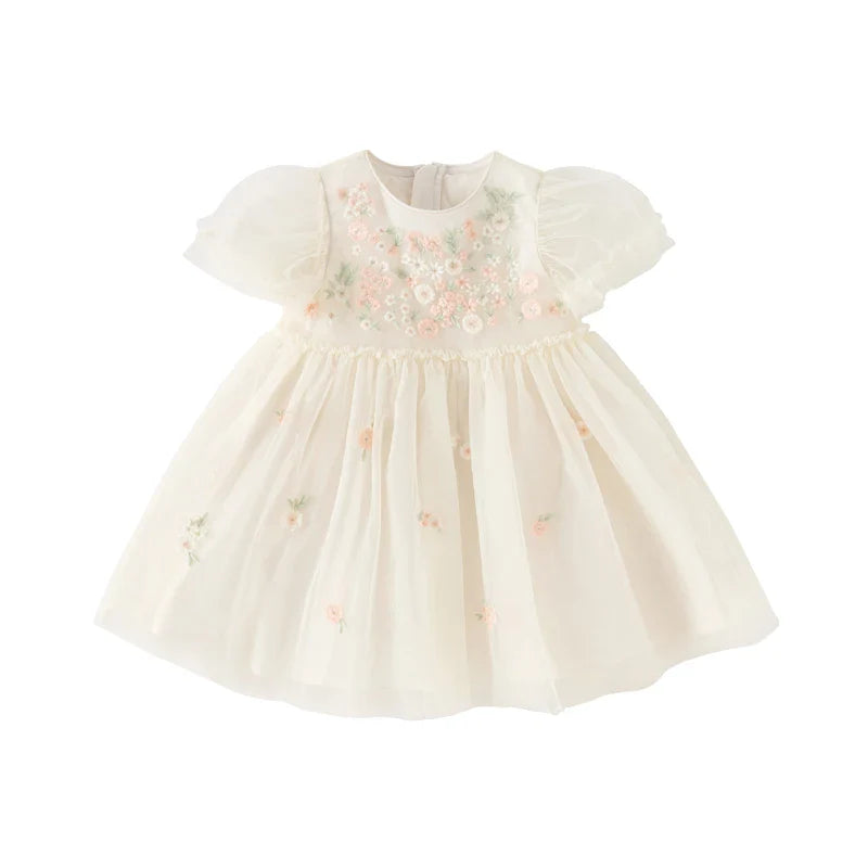 Vestido Infantil Princesa Dave Bella para Meninas 2025 Novo Verão Floral Manga Bufante Malha Encanto Nobre Fofo Doce Festa DB2240549