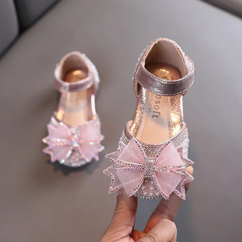 2025 Summer Girls Flat Princess Sandals Fashion Sequins Bow Rhinestone Baby Shoes Kids Shoes For Party Wedding Party Sandals