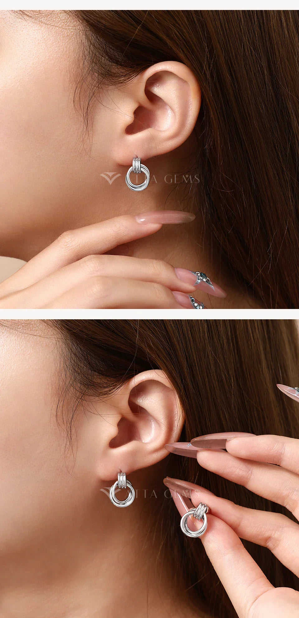Vintage Double Hoop Design S925 Silver Earrings 18KGold Plated Steel Texture Geometric Stud Earring Women for Party