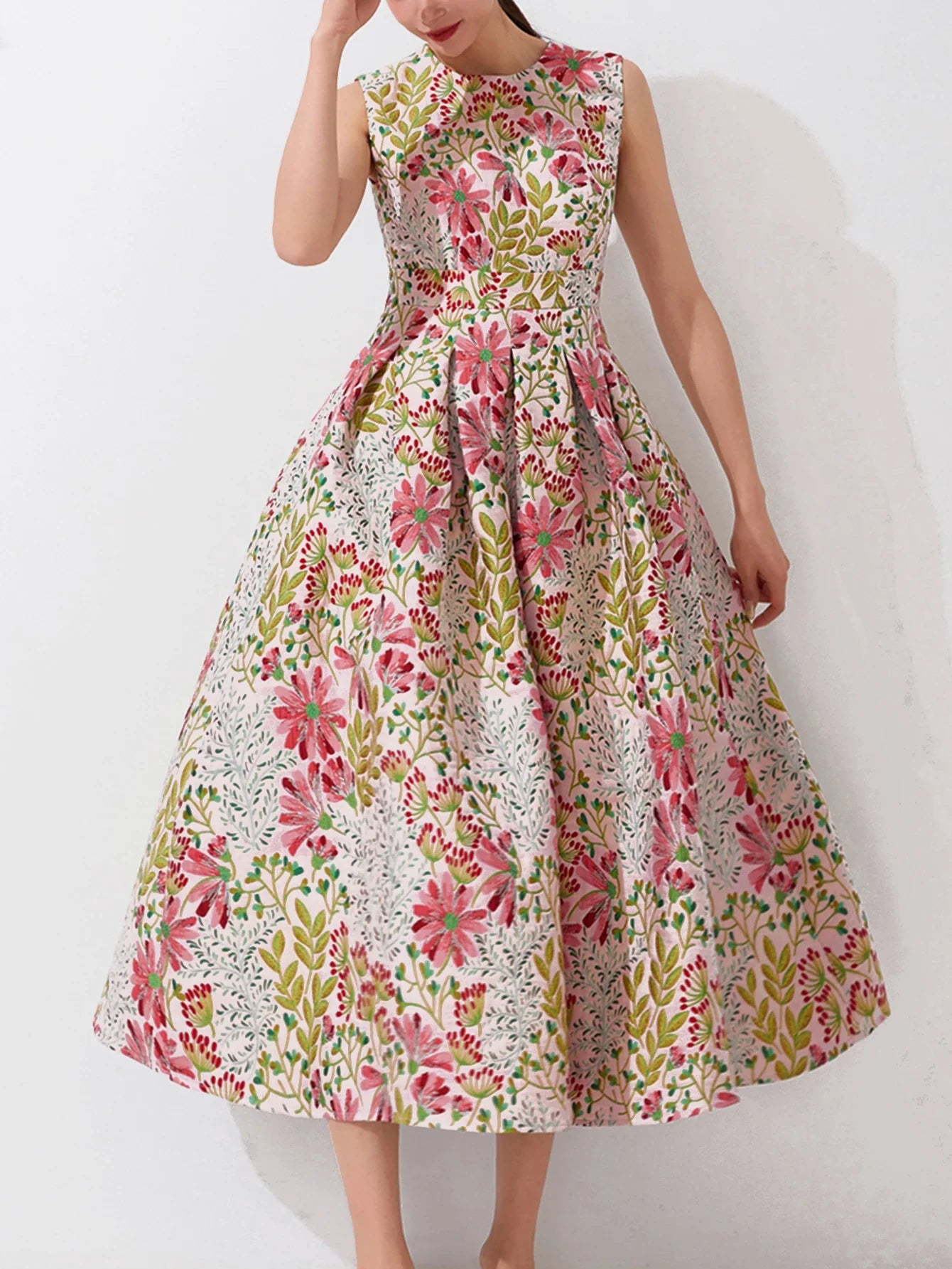 Summer Elegant Jacquard Women Long Maxi Luxury Dress Floral Fashion Party Robe Femme Vintage Vestido Evening Clothing
