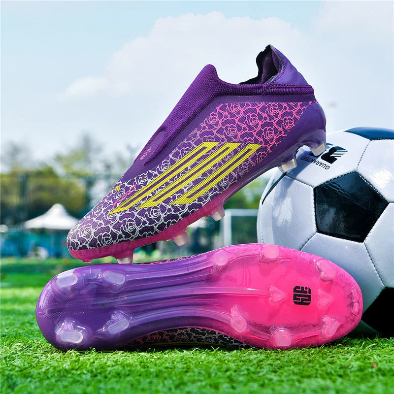 Men High Top Soccer Cleats Firm Ground Stud Sole Breathable Wear Resistant Outdoor Lawn Match Training Football Shoes