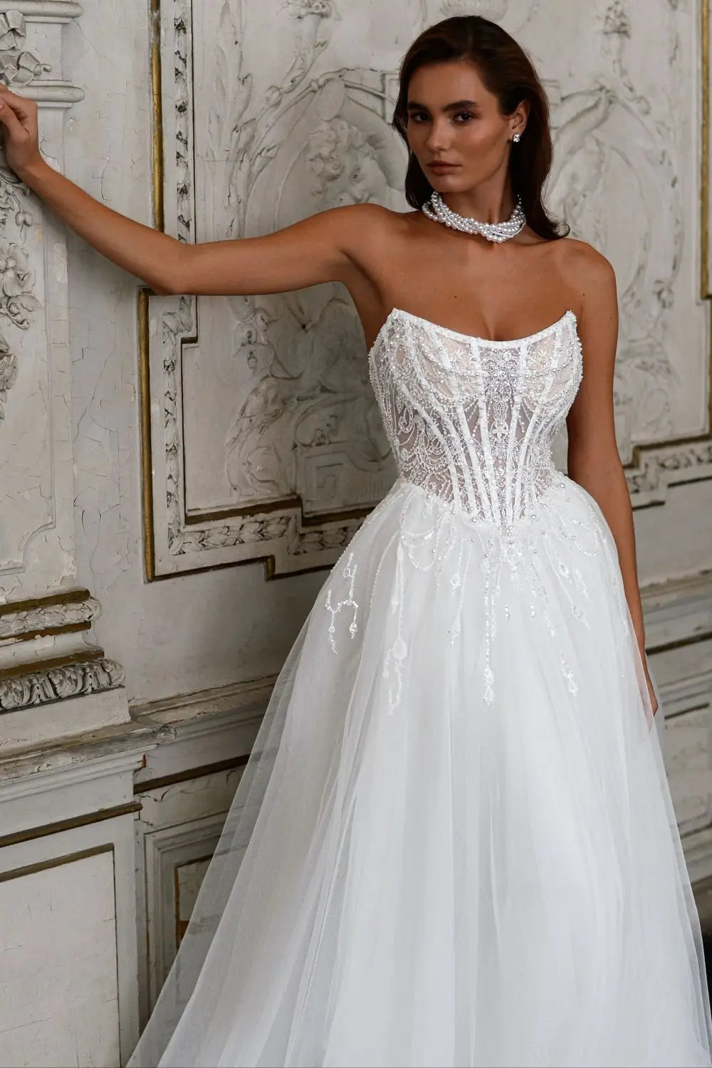 Neckline Beaded Lace Bridal Grown A Line Wedding Dresses Sweep Train Custom Made 2025 Vestido De Noival