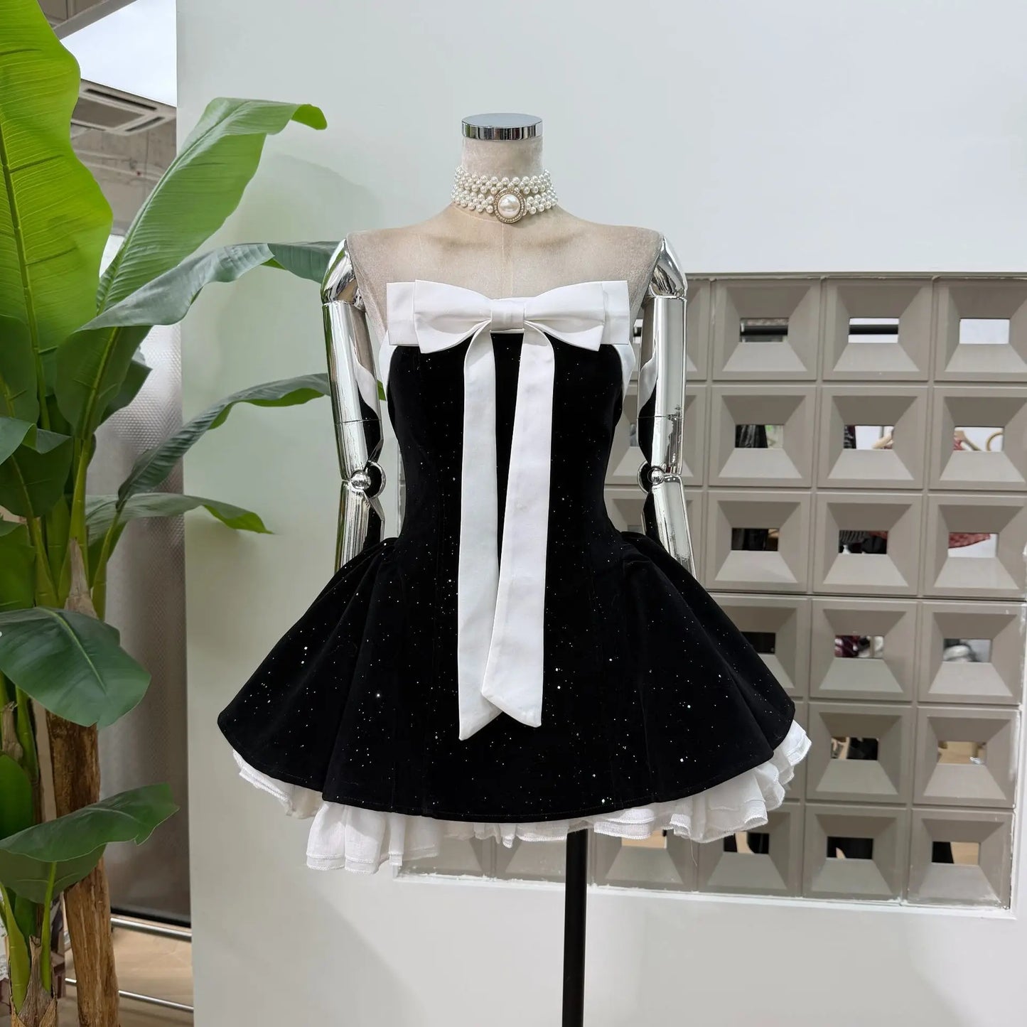 Women Strapless Backless Polka Dot Bow A Line Dress Party Birthday Evening Ball Gowns Nightclub Show Wear Fashion Vestido