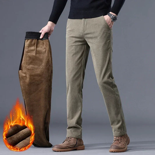 Thick Stretch Men's Corduroy Fleece Pants Fashion Business Casual Warm Chenille Male Brand Trousers Winter Thermal Pants