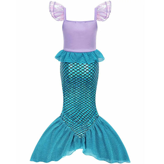 2026 Costume for Kids Cute Princess Trumpet Dress Girl Fairy Tale Little Mermaid Cosplay Ariel Apparel Carnival Robe