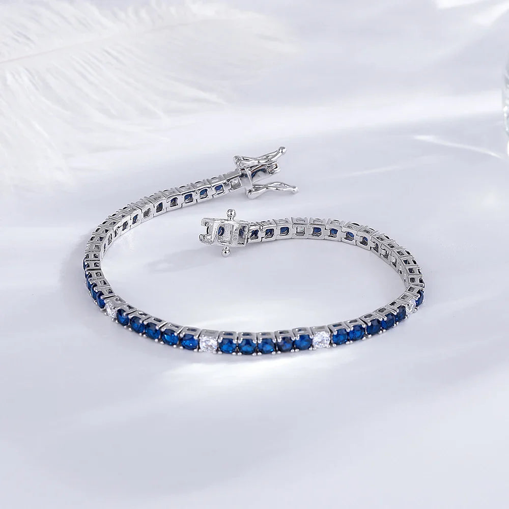 Fine Jewelry 3mm Montana Blue/Emerald Green/Ruby Red/Turquoise/Black Cubic zircon 925 Silver Tennis Bracelet
